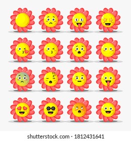 Set of cute flower with emoticons
