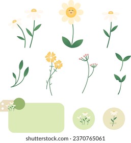 Set of Cute Flower with Memo Pad for Planner Stickers. Kawaii Cute Digital Stickers