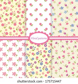 Set of cute flower seamless patterns