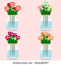 A Set Of Cute Flower With Vase