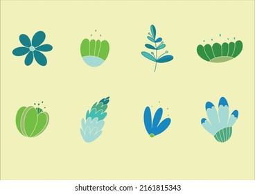 A set of cute flowers in blue-green tones. Flowers for concept design. Summer holiday invitation. Elements for vector illustration.