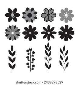 Set of cute flowers with branches