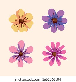 set of cute flowers natural vector illustration design