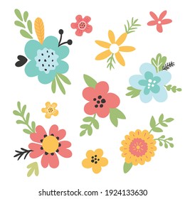 set of cute flowers on white background
