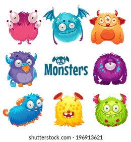 Set of cute fluffy monsters