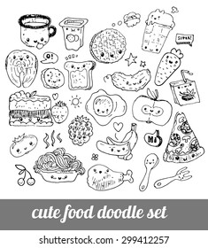 set cute food doodles