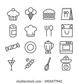 Set of cute food icon. Restaurant or cooking concept. Modern outline on white background