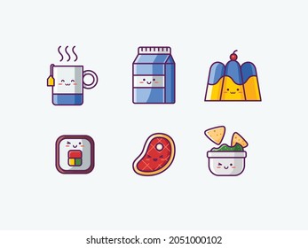 Set of Cute Food Icon - vector Illustration, cartoon part 8