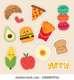 set of cute food stickers