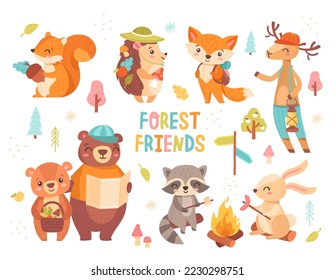 Set of Cute Forest Animal go Camping