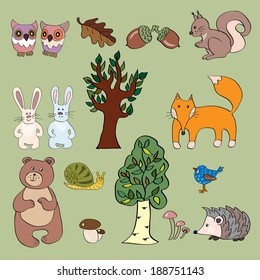 set of cute forest animals