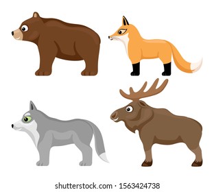 Set of cute forest animals on a white background.
