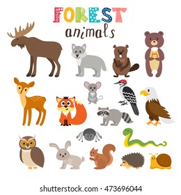 Set of cute forest animals in vector. Woodland. Cartoon style. Vector illustration