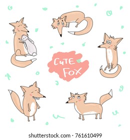 set of cute fox