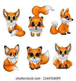 Set Cute fox cartoon