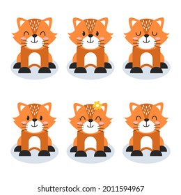 Set of cute fox character cartoon illustration flat design concept