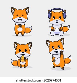 Set of cute fox character design