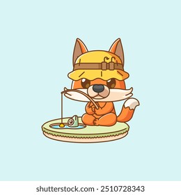 Conjunto de peces de pesca de zorro lindo en la isla kawaii chibi personaje mascota ilustración diseño de estilo de contorno