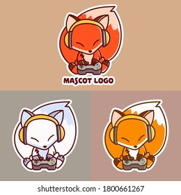 set of cute fox game mascot logo with optional apprearance. premium kawaii vector