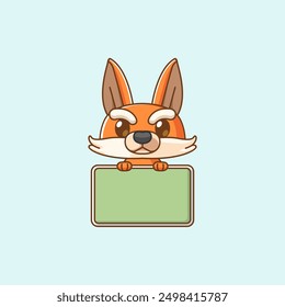 set Cute fox hold blank space board Anuncio kawaii chibi personaje mascota ilustración estilo de contorno