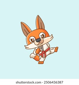 set Cute fox Karate training martial art kawaii chibi character mascot animal sport illustration outline design Icon