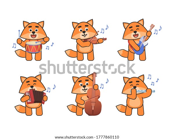 Download Set Cute Fox Mascots Playing On Stock Vector Royalty Free 1777860110