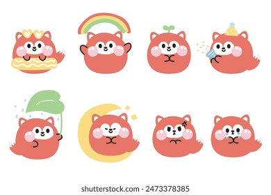 Set of cute fox round shape pastel in various poses and feeling on white background.Wild animal character cartoon design collection.Kawaii.Vector.illustration.