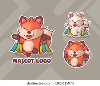 set of cute fox shop mascot logo with optional appearance. premium kawaii vector
