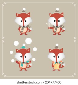 Set of cute fox. Vector illustration