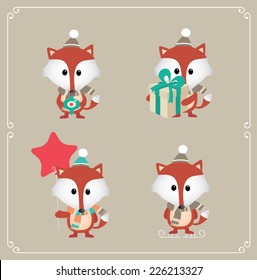 Set of cute fox. Vector illustration