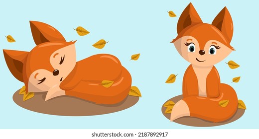 A Set Of Cute Fox. A Set Of Vector Images With Wild Animals