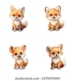 set of cute fox watercolor illustrations for printing on baby clothes, sticker, postcards, baby showers, games and books, safari jungle animals vector