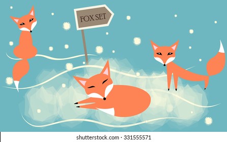 Set of cute foxes
