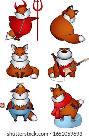 Set of cute foxes in different images