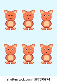 Set of cute foxes expressing different emotions