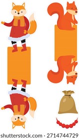 Conjunto de zorros lindos en ropa de Santa Claus. Ilustración vectorial de dibujos animados.