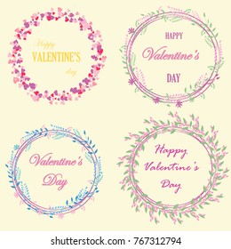 Set of cute frames from flowers, plants and hearts. You can use for greeting cards for wedding, Valentine's day, mother's day, birthday, March 8