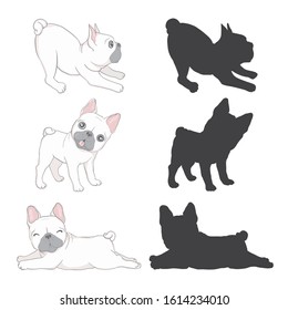 Set cute french bulldog puppy. Vector, illustration