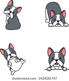 Set of cute french bulldogs. Vector illustration in cartoon style on white background.