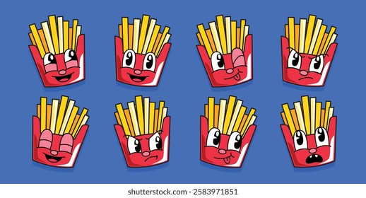 Set of cute french fries cartoon character illustration