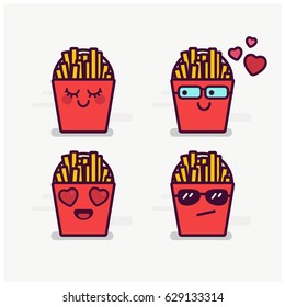 Set of Cute French Fries Line Icons