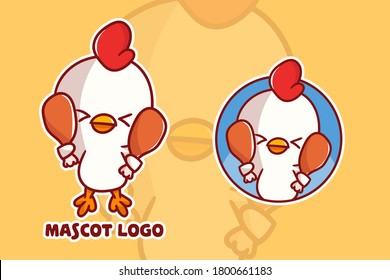 set of cute fried chicken mascot logo with optional apprearance. premium kawaii vector