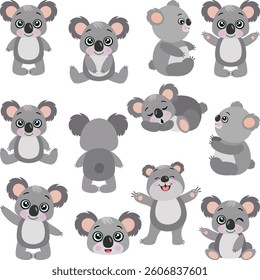 Set of cute friendly koala