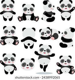 Set of cute friendly panda