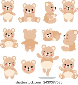 Set of cute friendly teddy bear