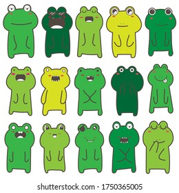 Set of cute frog character design. Vector illustration.