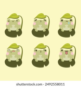 Set of cute frog characters with different expressions
