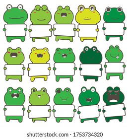Set of cute frog holding a billboard design. Vector illustration.