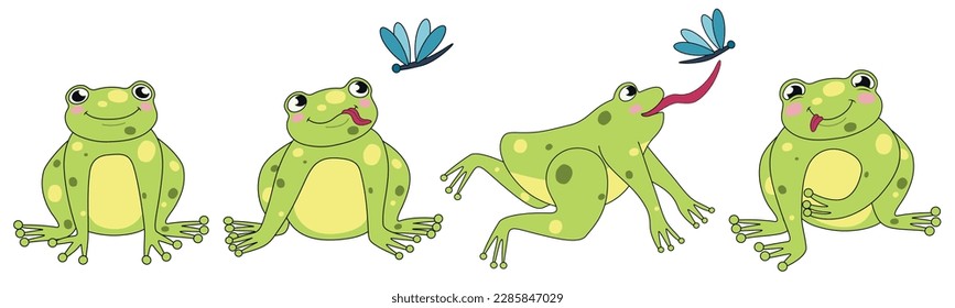 Set of cute frog on white background