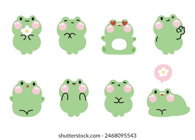 Set of cute frog pastel in various poses and feeling.Reptile animal character cartoon design collection.Flower.Kawaii.Vector.Illustration.